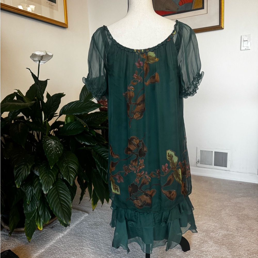 Max Studio Teal and Brown Floral Dress